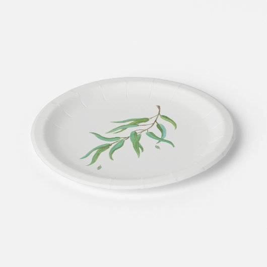 Grüne Eukalyptus Botanische Blätter Rustikale Hoch Pappteller (Schrägansicht)