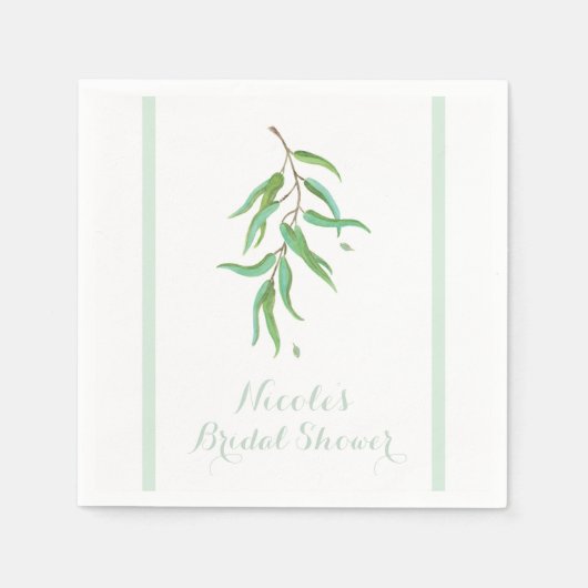 Grüne Eukalyptus Botanische Blätter Rustikale Hoch Serviette (Vorderseite)