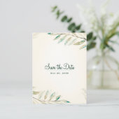 Grüne Eukalyptus Botanische Blätter Save the Date Ankündigungspostkarte (Stehend Vorderseite)