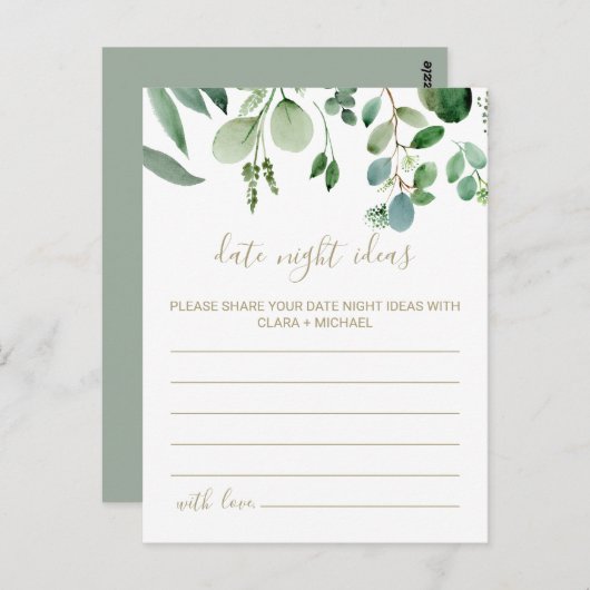 Grüne Eukalyptus Botanische Datums-Nacht-Karten Postkarte (Vorne/Hinten)