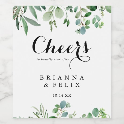 Grüne Eukalyptus Botanischer Cheers Wedding Weinetikett (Einzelnes Label)