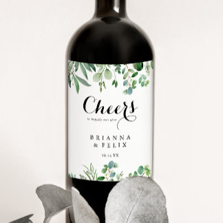 Grüne Eukalyptus Botanischer Cheers Wedding Weinetikett