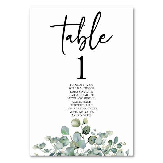 Grüne Eukalyptus Botanischer Garten Blätter Hochze Tischnummer (Rückseite)