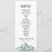 Grüne Eukalyptus Botanischer Garten Hochzeitsnahru Menükarte (Vorderseite)