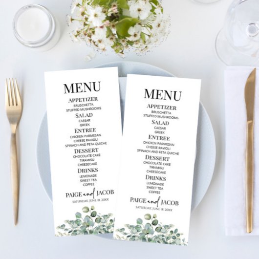 Grüne Eukalyptus Botanischer Garten Hochzeitsnahru Menükarte