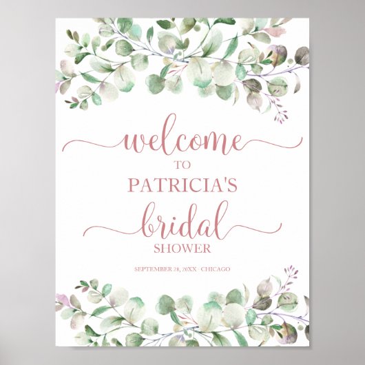 Grüne Eukalyptus Brautparty Begrüßungspapier Poster (Vorne)