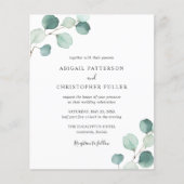 Grüne Eukalyptus Budget Hochzeit Einladung (Vorderseite)