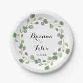 Grüne Eukalyptus Calligraphy Wedding Cake Pappteller (Vorderseite)