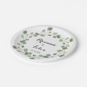Grüne Eukalyptus Calligraphy Wedding Cake Pappteller (Schrägansicht)