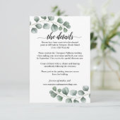 Grüne Eukalyptus Calligraphy Wedding Details Begleitkarte (Stehend Vorderseite)