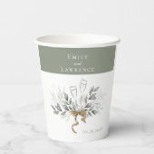 Grüne Eukalyptus Champagner Hochzeitspapiere Cups Pappbecher (Rückseite)