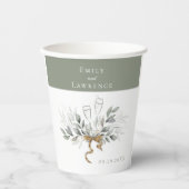 Grüne Eukalyptus Champagner Hochzeitspapiere Cups Pappbecher (Vorderseite)