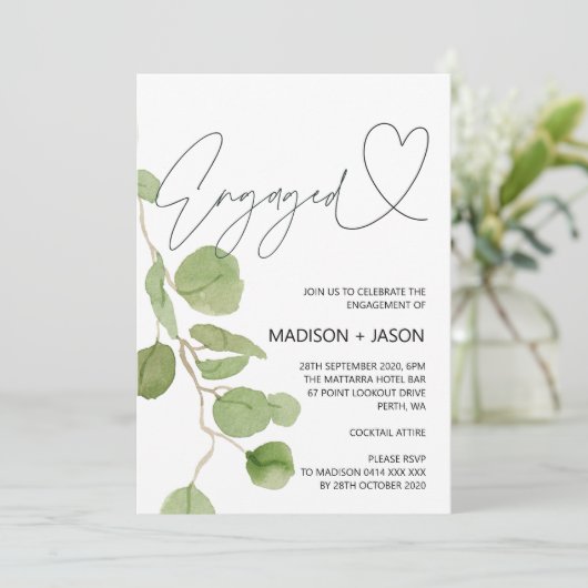 Grüne Eukalyptus-Engagement Einladung (Stehend Vorderseite)