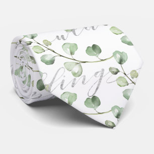Grüne Eukalyptus- & Fancy-Silberschrift Hochzeit Krawatte