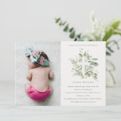 Grüne Eukalyptus Fauna Cross Foto Taufe einladen Dankeskarte (Stehend Vorderseite)