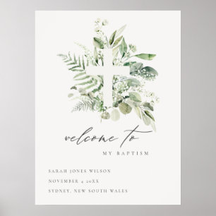Grüne Eukalyptus Fern Fauna Cross Taufen Willkomme Poster