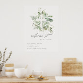 Grüne Eukalyptus Fern Fauna Cross Taufen Willkomme Poster (Küche)