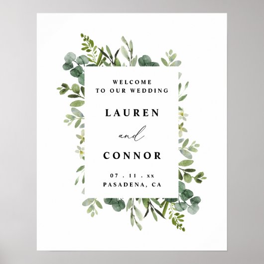 Grüne Eukalyptus Frame Wedding Begrüßungszeichen Poster (Vorne)