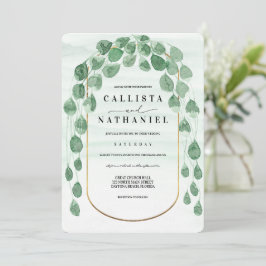 Grüne Eukalyptus Garland Goldenes Oval Einladung