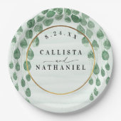 Grüne Eukalyptus Garland Goldmedaille Hochzeit Pappteller (Vorderseite)