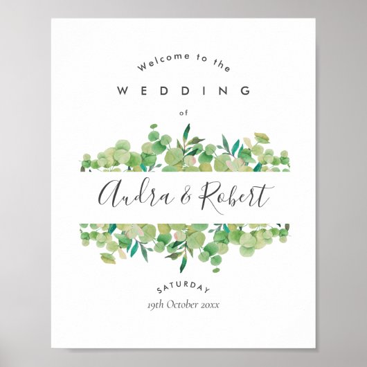 Grüne Eukalyptus Garland Wedding Begrüßungszeichen Poster (Vorne)