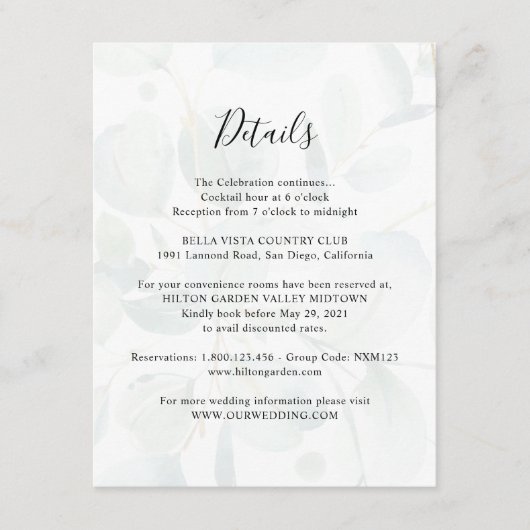 Grüne Eukalyptus Gastinformationen Begleitkarte (Vorderseite)