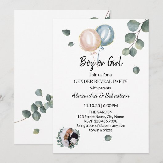 Grüne Eukalyptus Geschlecht Einladung (Vorne/Hinten)