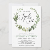 Grüne eukalyptus geschlechtsneutral sip und siehe einladung (Vorderseite)