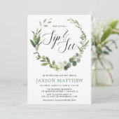 Grüne eukalyptus geschlechtsneutral sip und siehe einladung (Stehend Vorderseite)