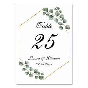 Grüne Eukalyptus-Glitter-Geometrie-Hochzeit Tischnummer