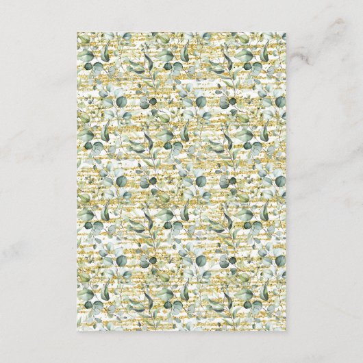 Grüne Eukalyptus Gold Glitzer Hochzeiten Details Begleitkarte (Rückseite)