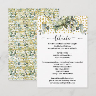 Grüne Eukalyptus Gold Glitzer Hochzeiten Details Begleitkarte