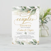 Grüne Eukalyptus Goldflorenpaare Dusche Einladung (Stehend Vorderseite)