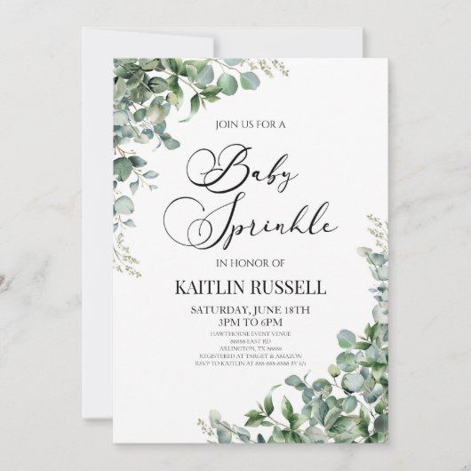 Grüne Eukalyptus Grüne Botanische Babysprinkle Einladung (Vorderseite)