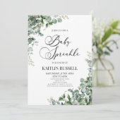 Grüne Eukalyptus Grüne Botanische Babysprinkle Einladung (Stehend Vorderseite)