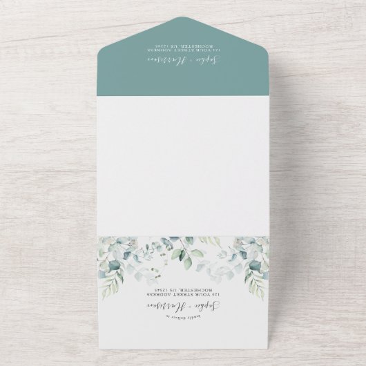Grüne Eukalyptus-Grüne Hochzeit in einem All In One Einladung (Außenbereich)