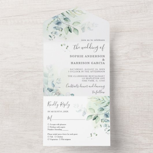 Grüne Eukalyptus-Grüne Hochzeit in einem All In One Einladung (Innen Boden)