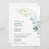 Grüne Eukalyptus-Grüne mit goldenen Glitzern Einladung (Vorne/Hinten)