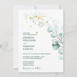 Grüne Eukalyptus-Grüne mit goldenen Glitzern Einladung