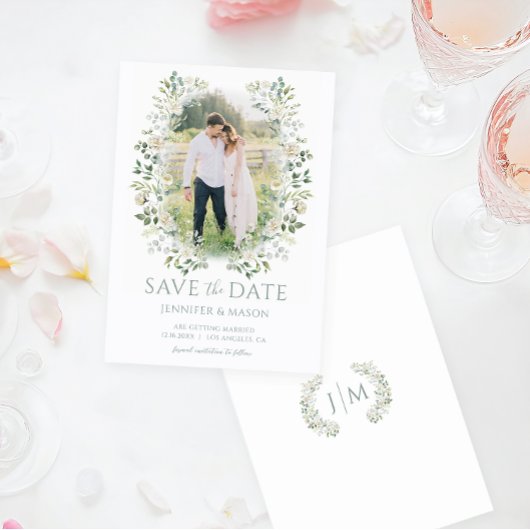 Grüne Eukalyptus Grünpflanzen Save the Date Foto Einladung