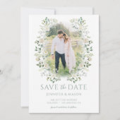 Grüne Eukalyptus Grünpflanzen Save the Date Foto Einladung (Vorderseite)