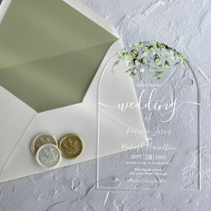 Grüne Eukalyptus-Hochzeit Acryleinladungen