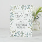 Grüne Eukalyptus-Hochzeit der Wasserfarbe Einladung (Stehend Vorderseite)