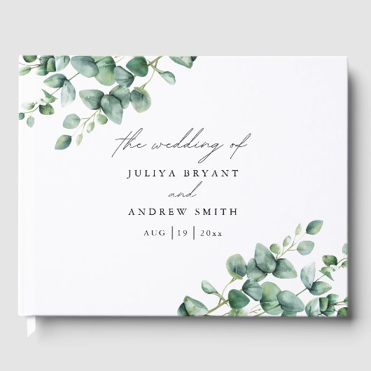Grüne Eukalyptus-Hochzeit Gästebuch (Vorderseite)