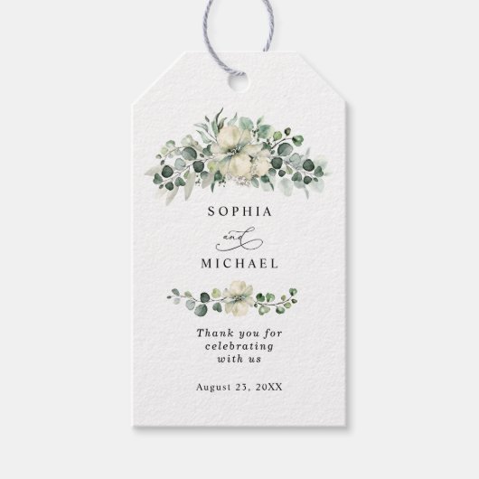 Grüne Eukalyptus-Hochzeit Geschenkanhänger (Vorderseite)