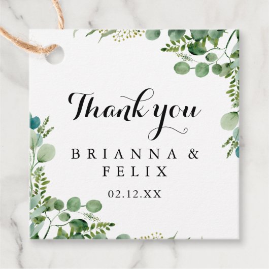 Grüne Eukalyptus-Hochzeit Geschenkanhänger (Vorderseite)