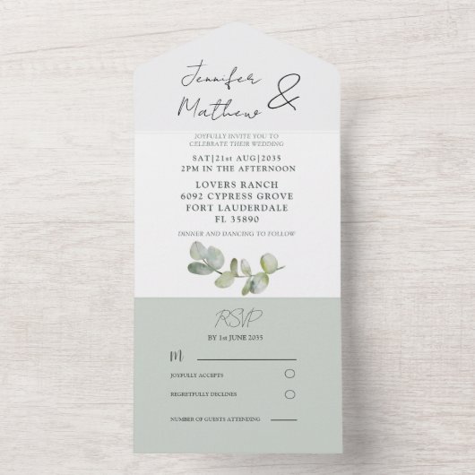 Grüne Eukalyptus-Hochzeit in einer Rustikale All In One Einladung (Innen Boden)