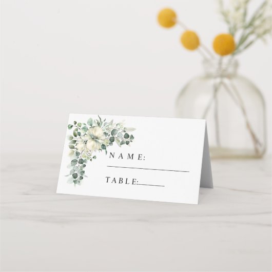 Grüne Eukalyptus-Hochzeit Platzkarte (Vorderseite)