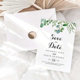 Grüne Eukalyptus-Hochzeit Save The Date