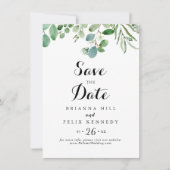 Grüne Eukalyptus-Hochzeit Save The Date (Vorderseite)